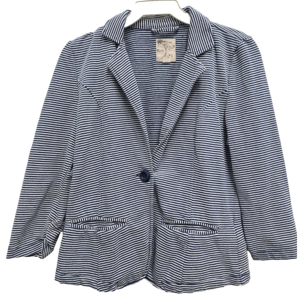 Tulle Womens Blazer‎ Jacket Small Blue White Striped Carrier Office Preppy